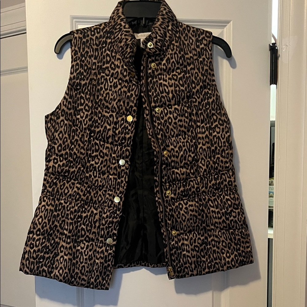 Leopard Print Puffer Vest with Gold Hardware